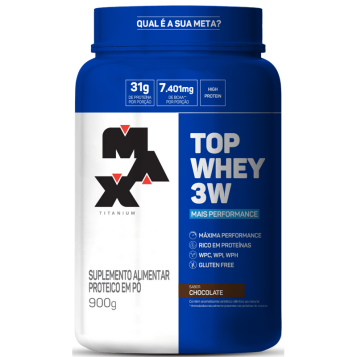MAX TITANIUM Protein Pulver Top Whey 3W + Performance 900g Geschmack Schokolade