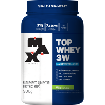 MAX TITANIUM Protein Pulver Top Whey 3W + Performance 900g Geschmack frische Zitrone